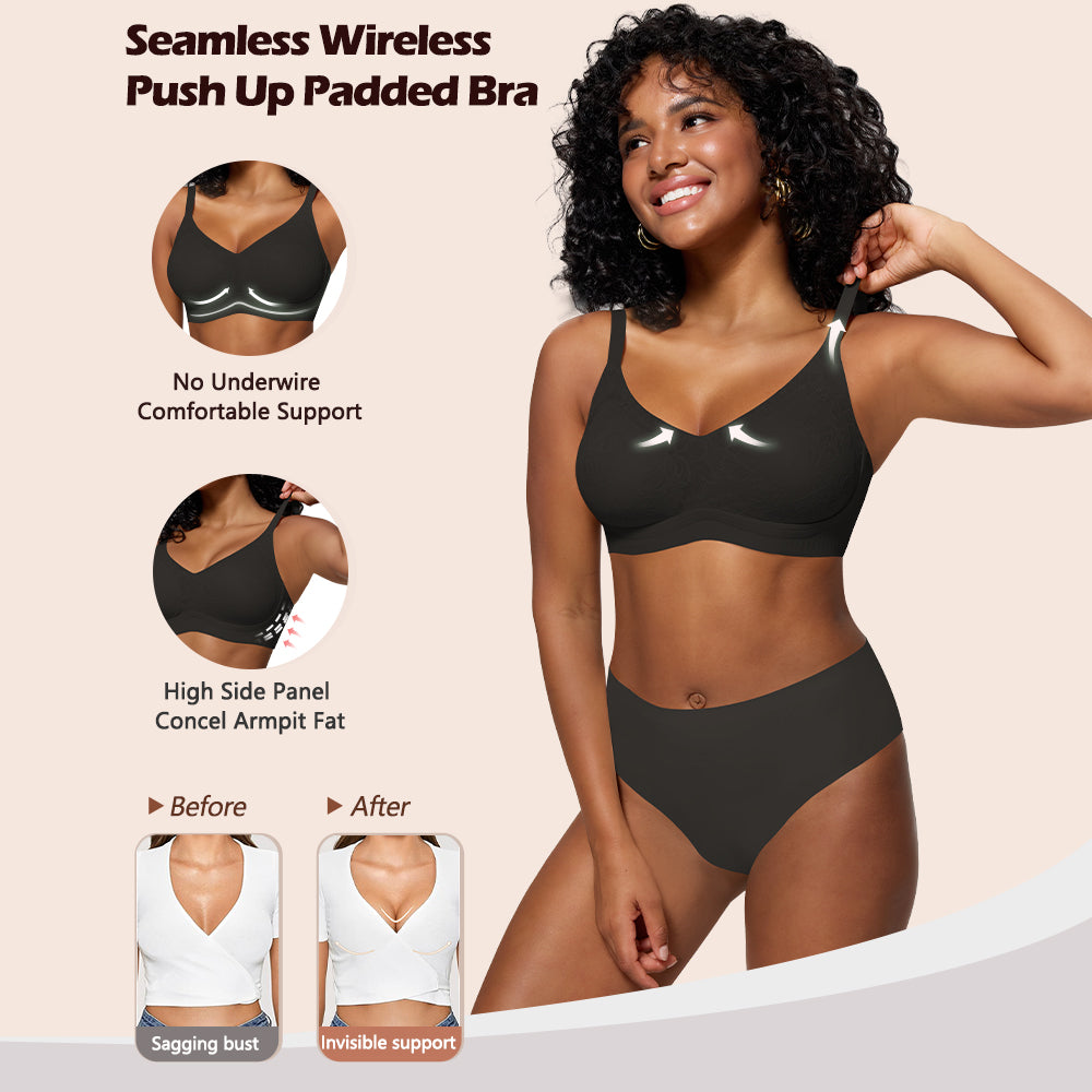 HORISUN Jelly Bras for Women No Underwire Lace Seamless Wireless V Neck Push Up No Wire Full Coverage Bralettes