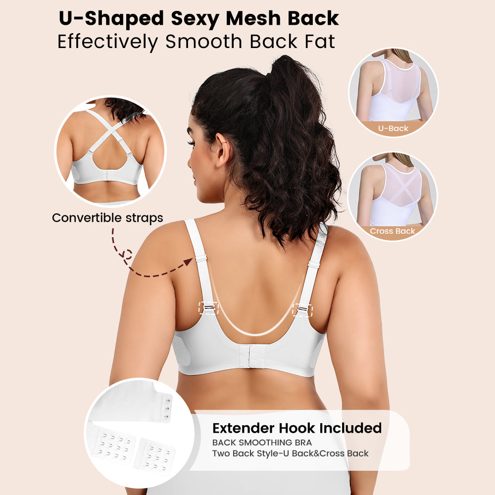 No Underwire Bra for Women Wireless Bras with Soft Support V Neck Mesh Lace Seamless Comfort Bra