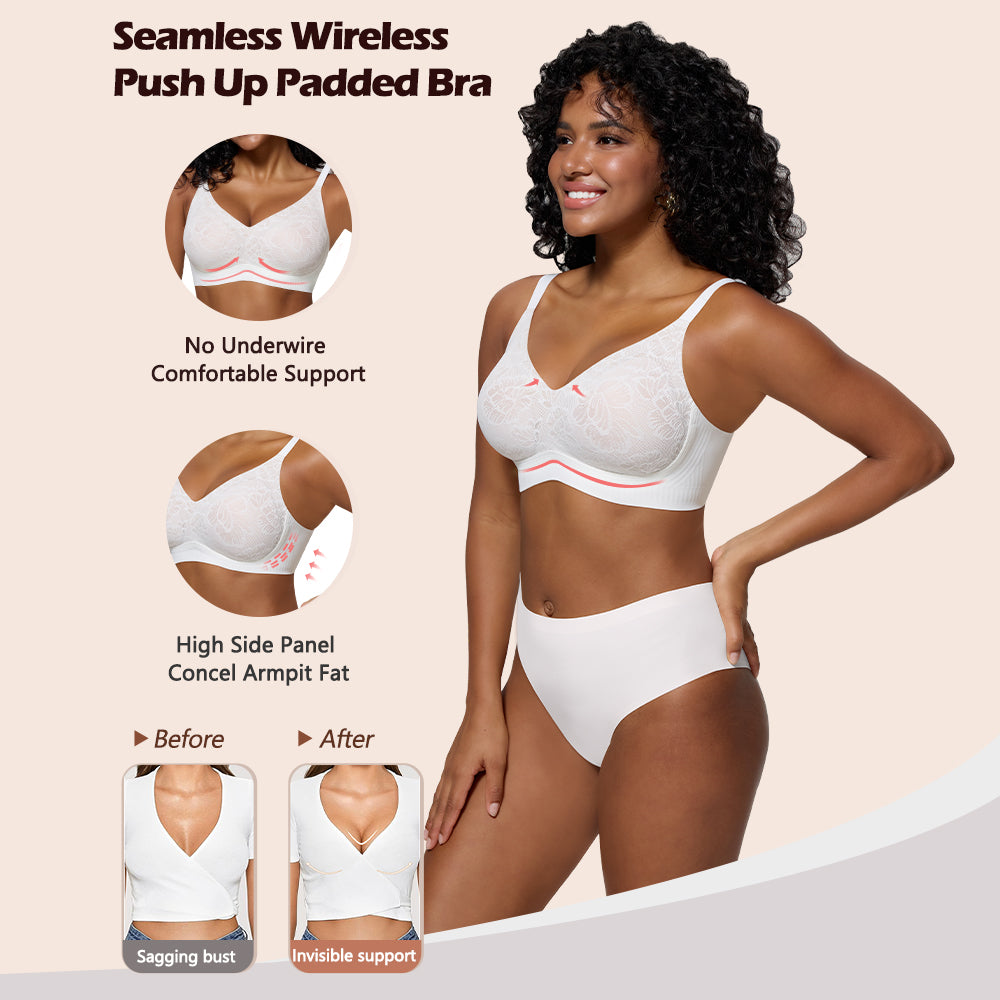 Jelly Bras for Women No Underwire Lace Seamless Wireless V Neck Push Up No Wire Full Coverage Bralettes