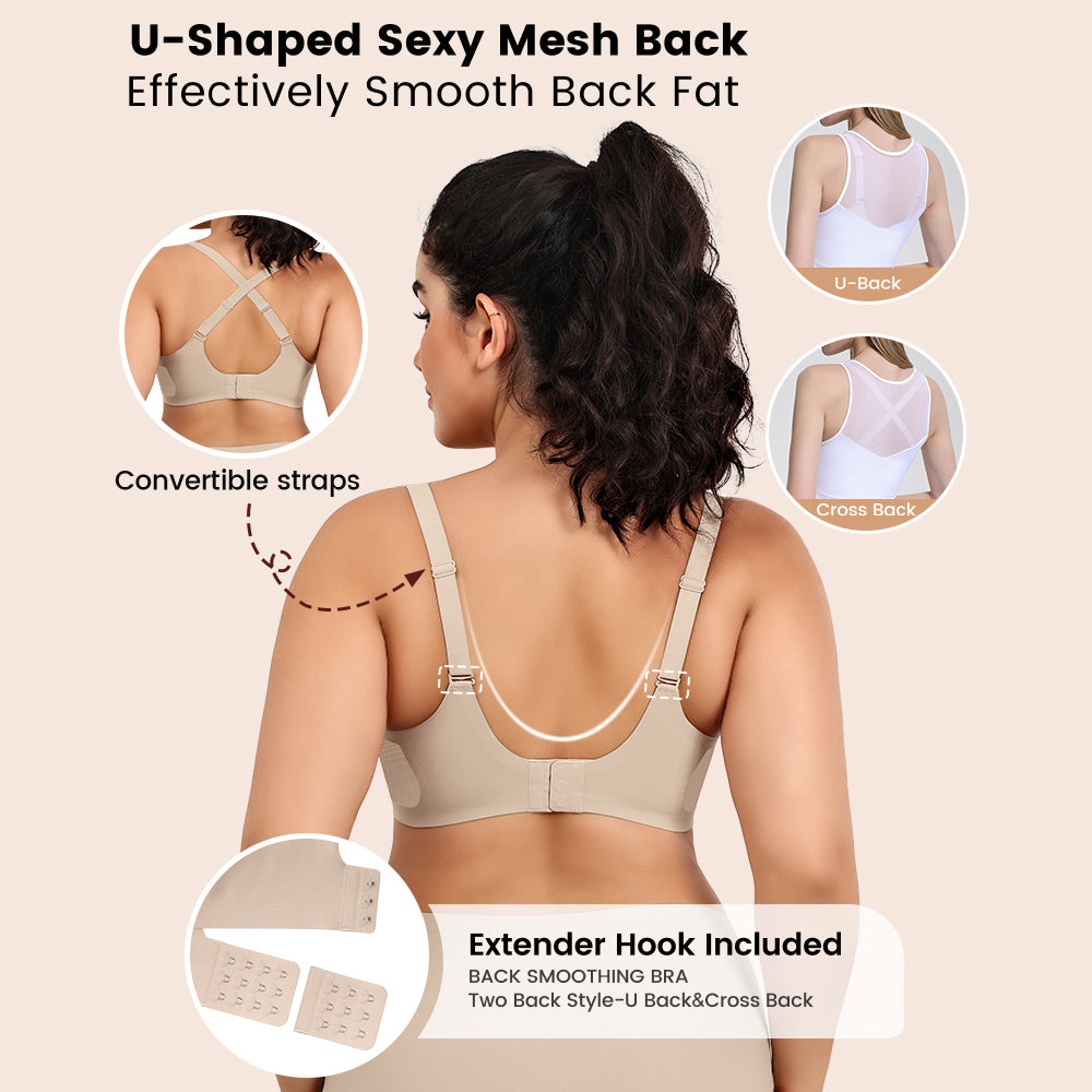 No Underwire Bra for Women Wireless Bras with Soft Support V Neck Mesh Lace Seamless Comfort Bra