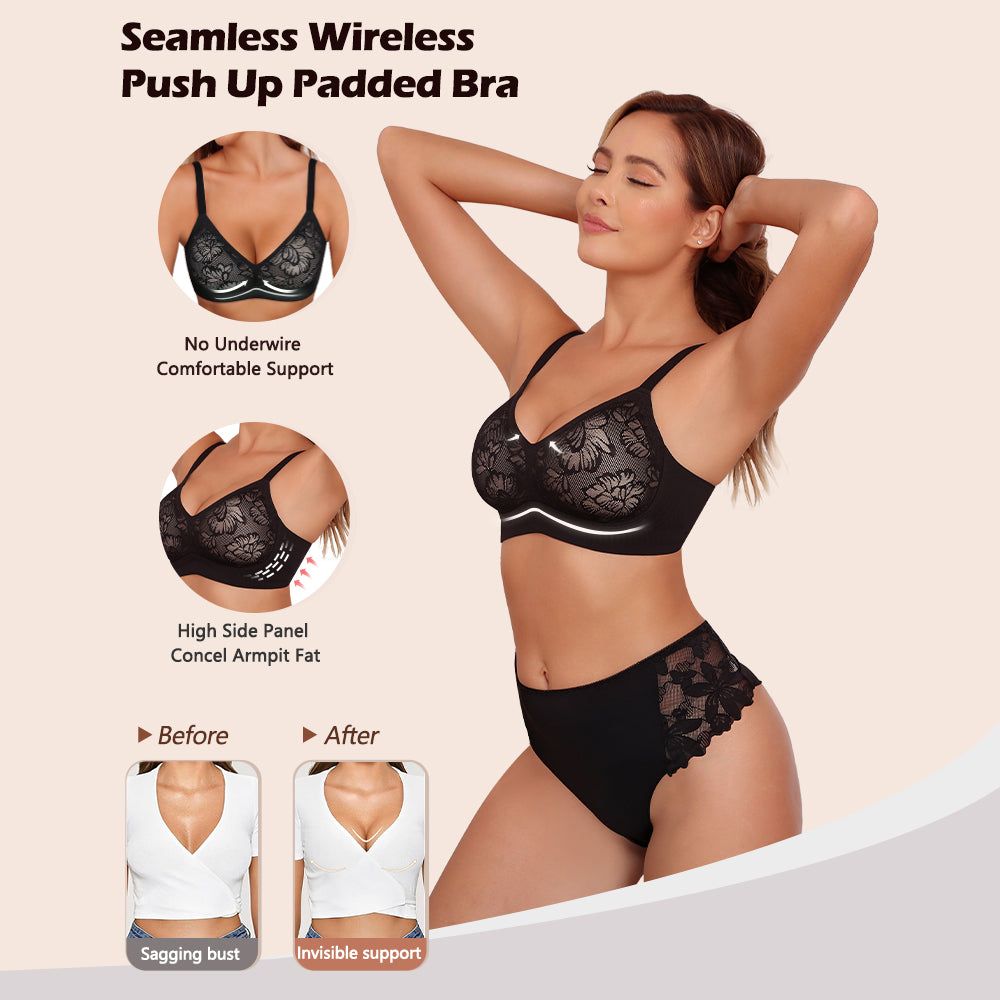 Jelly Bras for Women No Underwire Lace Seamless Wireless V Neck Push Up No Wire Full Coverage Bralettes