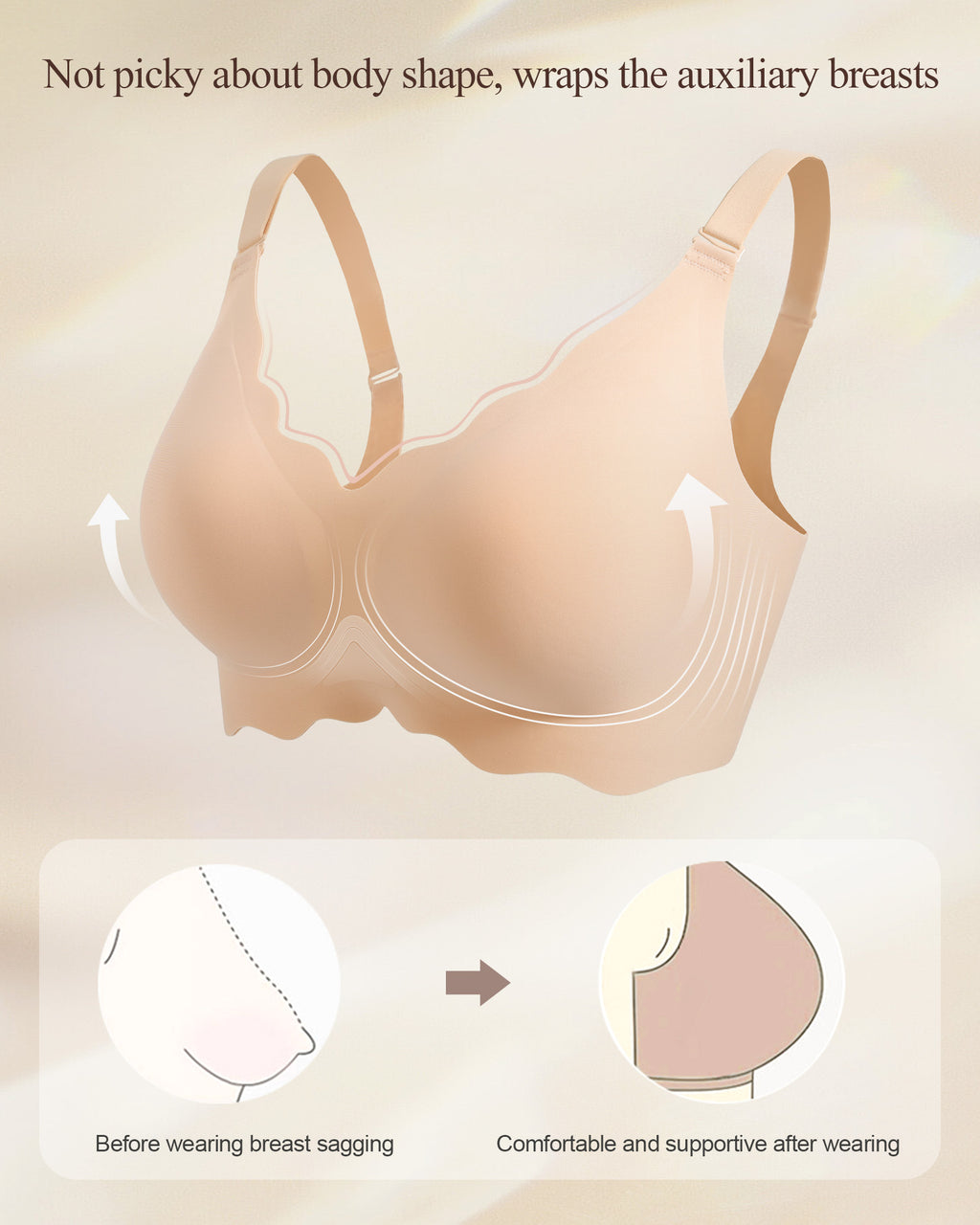 Wireless Seamless Bras for Women No Underwire Wavy V Neck Soft Support Full Coverage Comfortable Bra