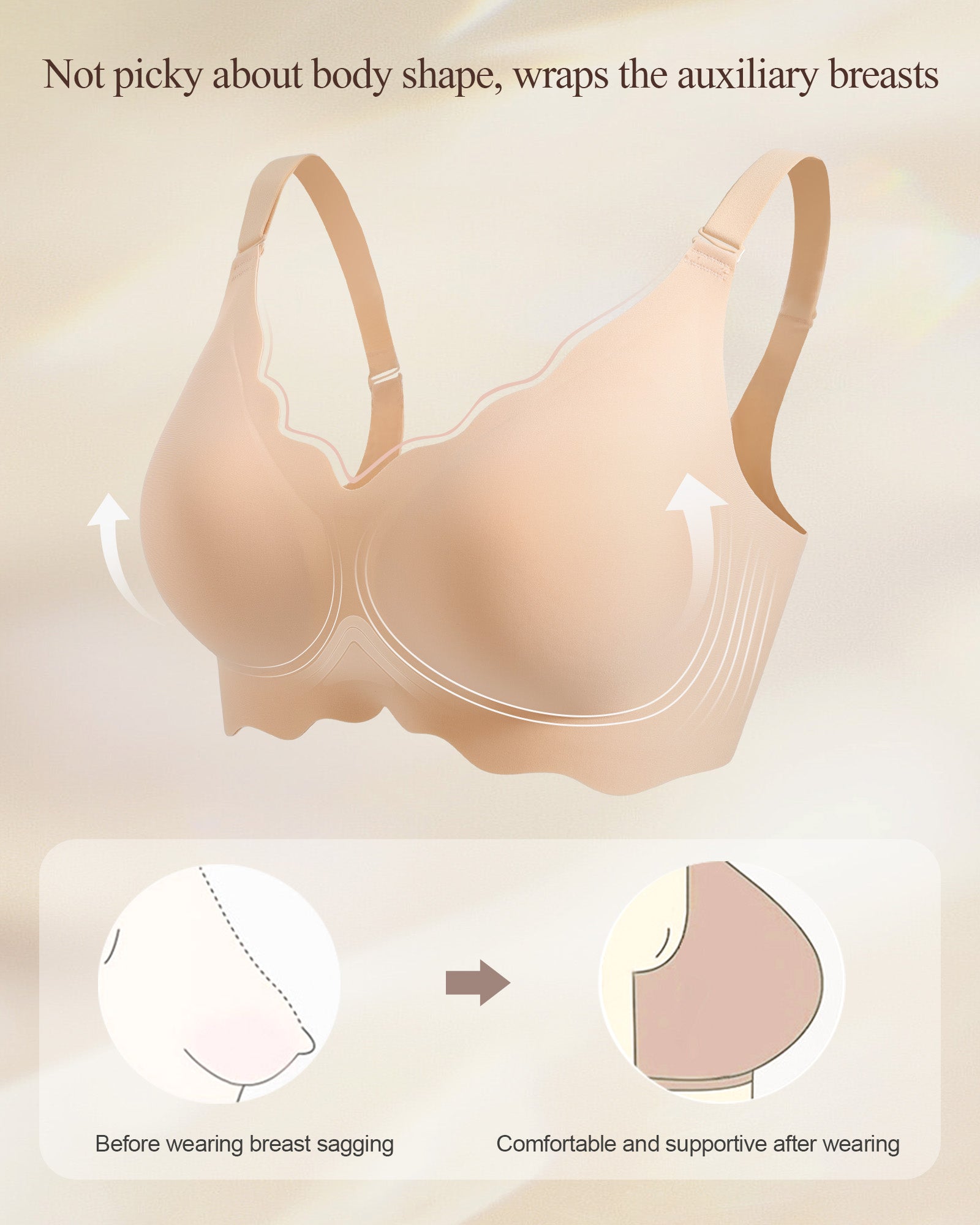 Wireless Seamless Bras for Women No Underwire Wavy V Neck Soft Support Full Coverage Comfortable Bra