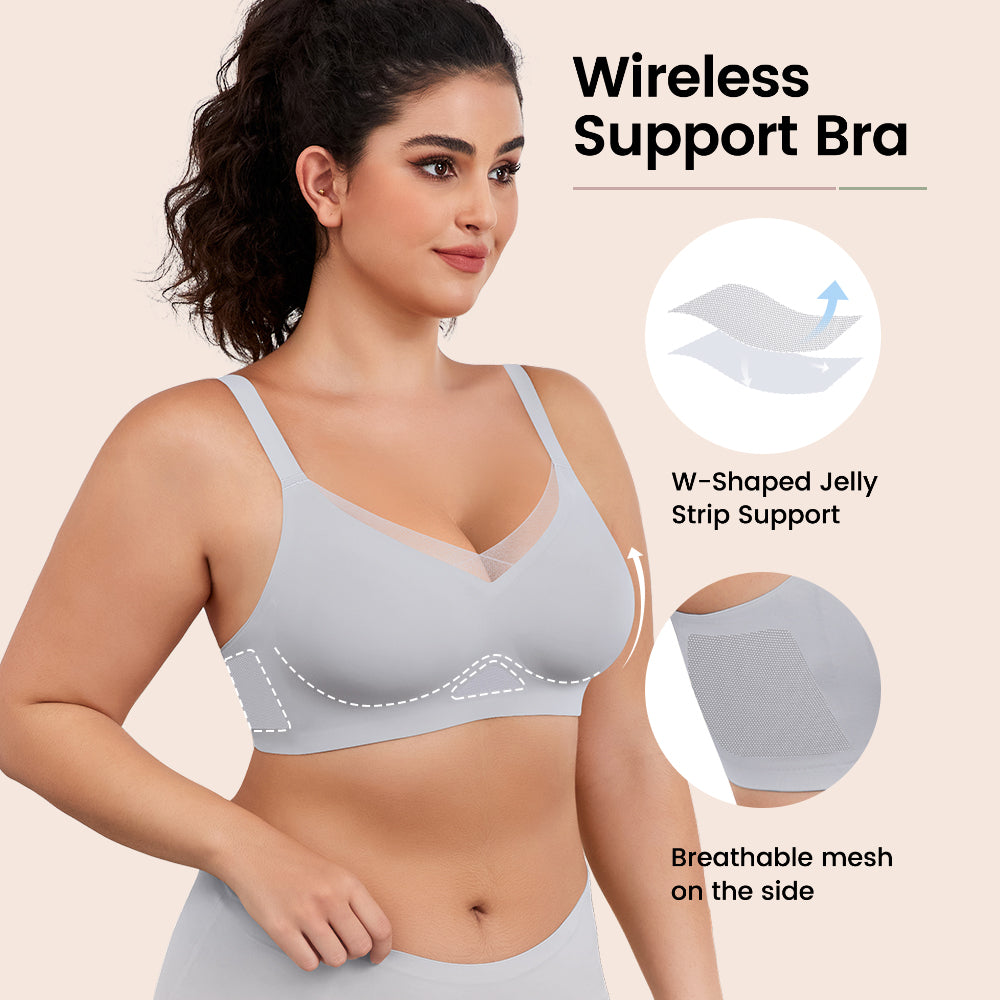 No Underwire Bra for Women Wireless Bras with Soft Support V Neck Mesh Lace Seamless Comfort Bra