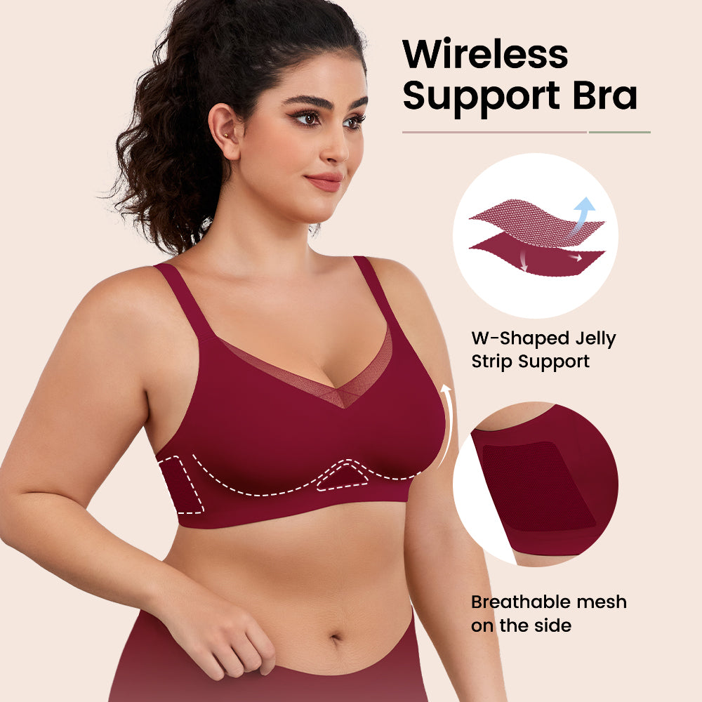 No Underwire Bra for Women Wireless Bras with Soft Support V Neck Mesh Lace Seamless Comfort Bra