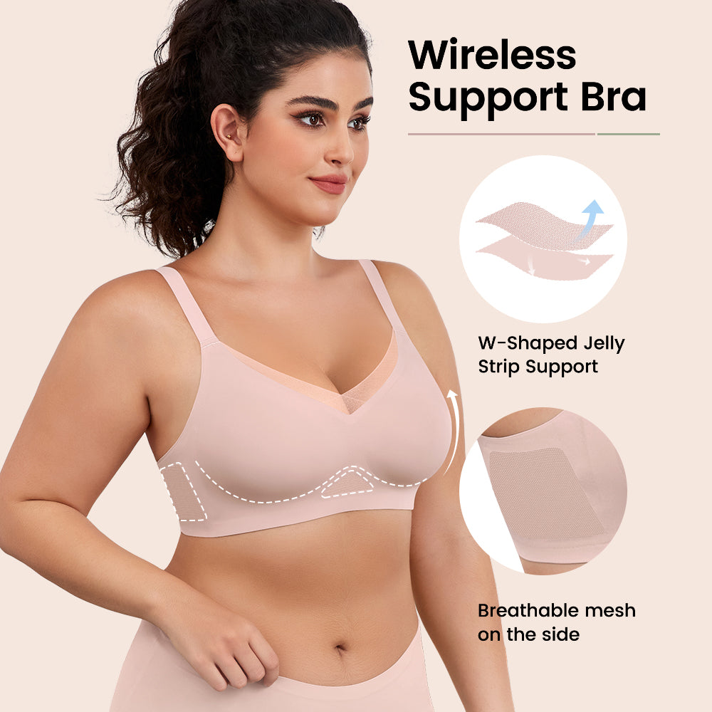 No Underwire Bra for Women Wireless Bras with Soft Support V Neck Mesh Lace Seamless Comfort Bra