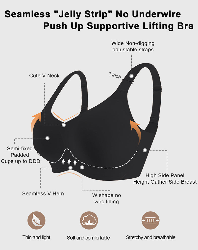 Wireless Seamless Wirefree Support Lift Full Coverage Push Up T Shirt Bra