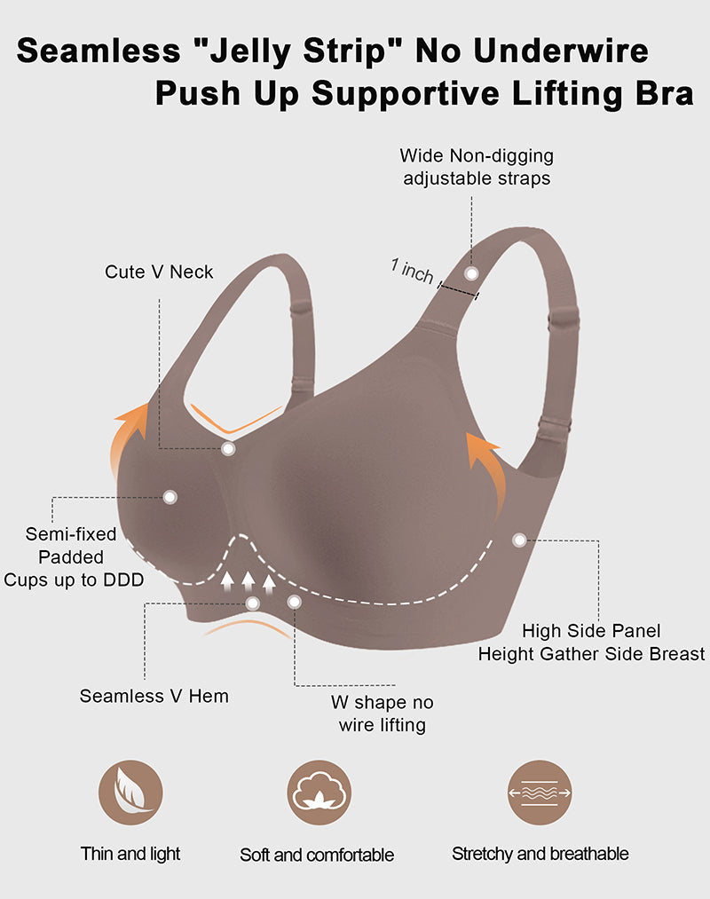 Wireless Seamless Wirefree Support Lift Full Coverage Push Up T Shirt Bra