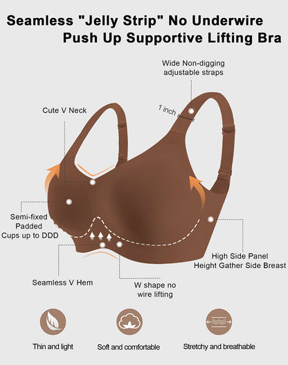 Wireless Seamless Wirefree Support Lift Full Coverage Push Up T Shirt Bra