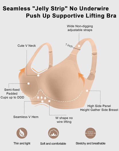Wireless Seamless Wirefree Support Lift Full Coverage Push Up T Shirt Bra