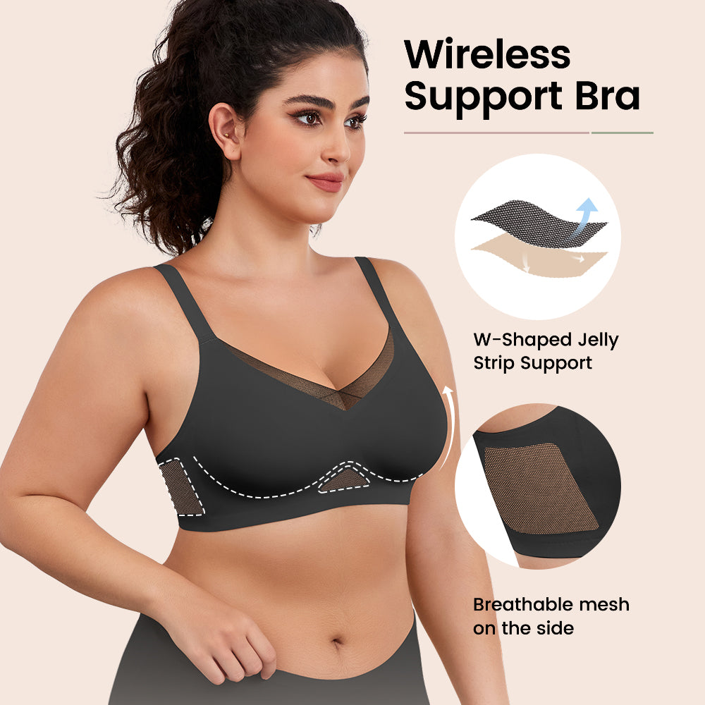No Underwire Bra for Women Wireless Bras with Soft Support V Neck Mesh Lace Seamless Comfort Bra