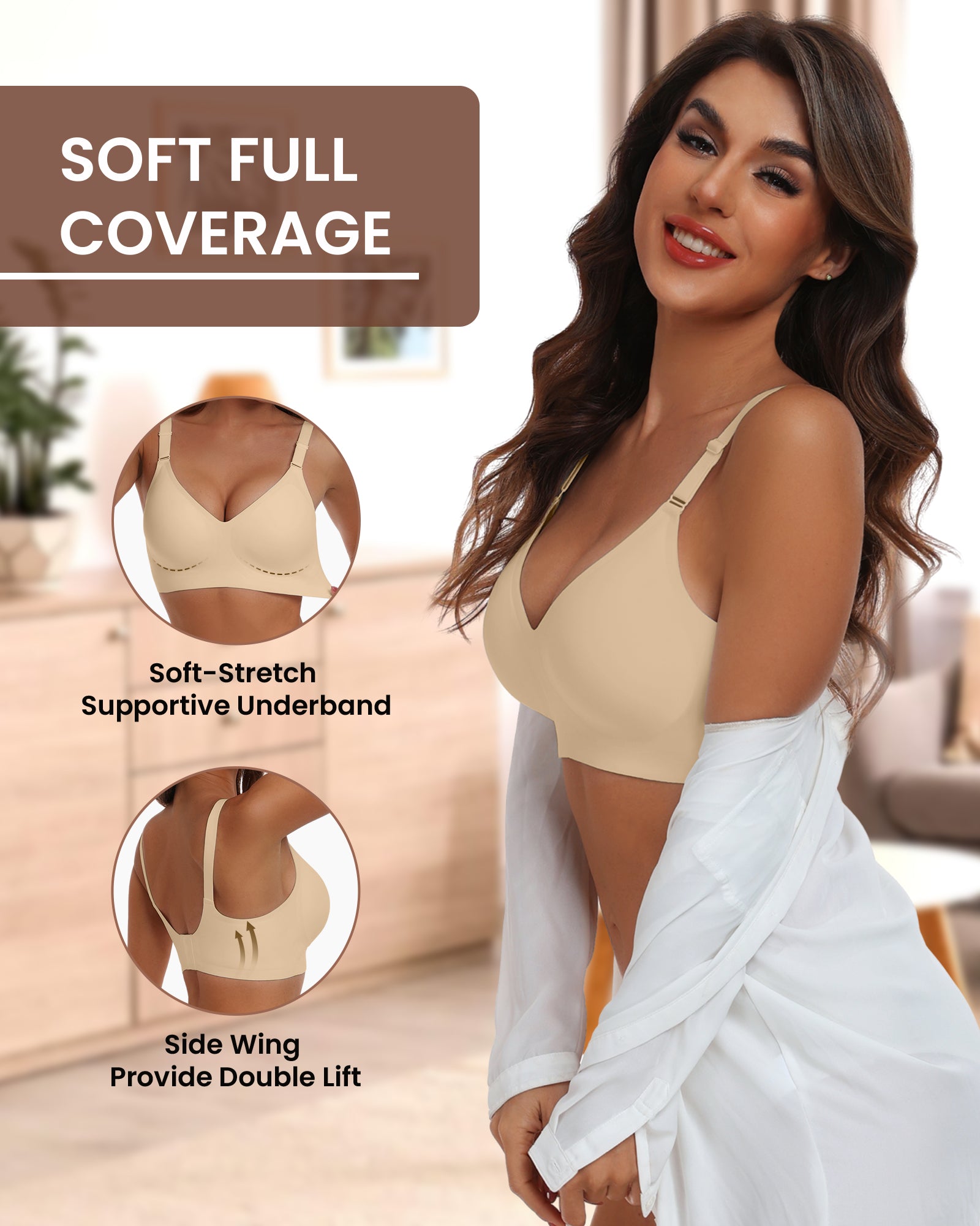 HORISUN Comfortable Seamless Full Coverage Bra for Women Wireless Bras with Soft Support Regular and Plus Size