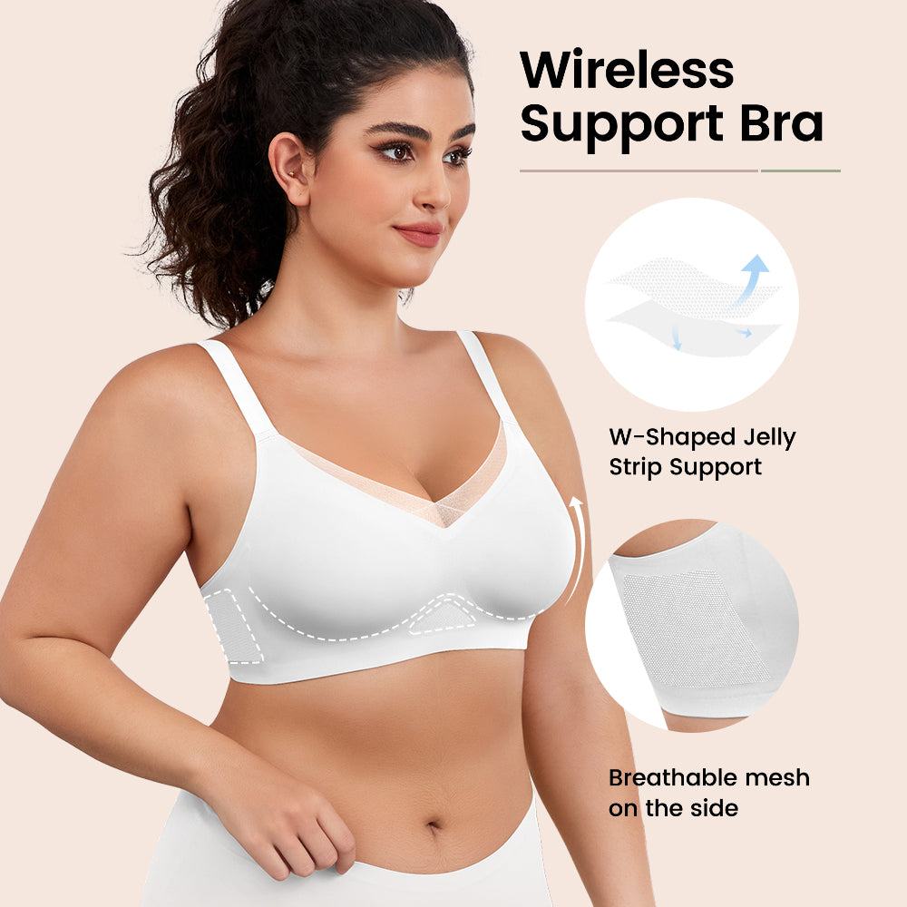 No Underwire Bra for Women Wireless Bras with Soft Support V Neck Mesh Lace Seamless Comfort Bra