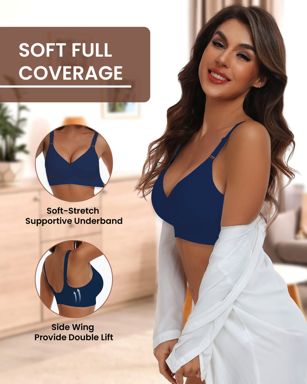 HORISUN Comfortable Seamless Full Coverage Bra for Women Wireless Bras with Soft Support Regular and Plus Size