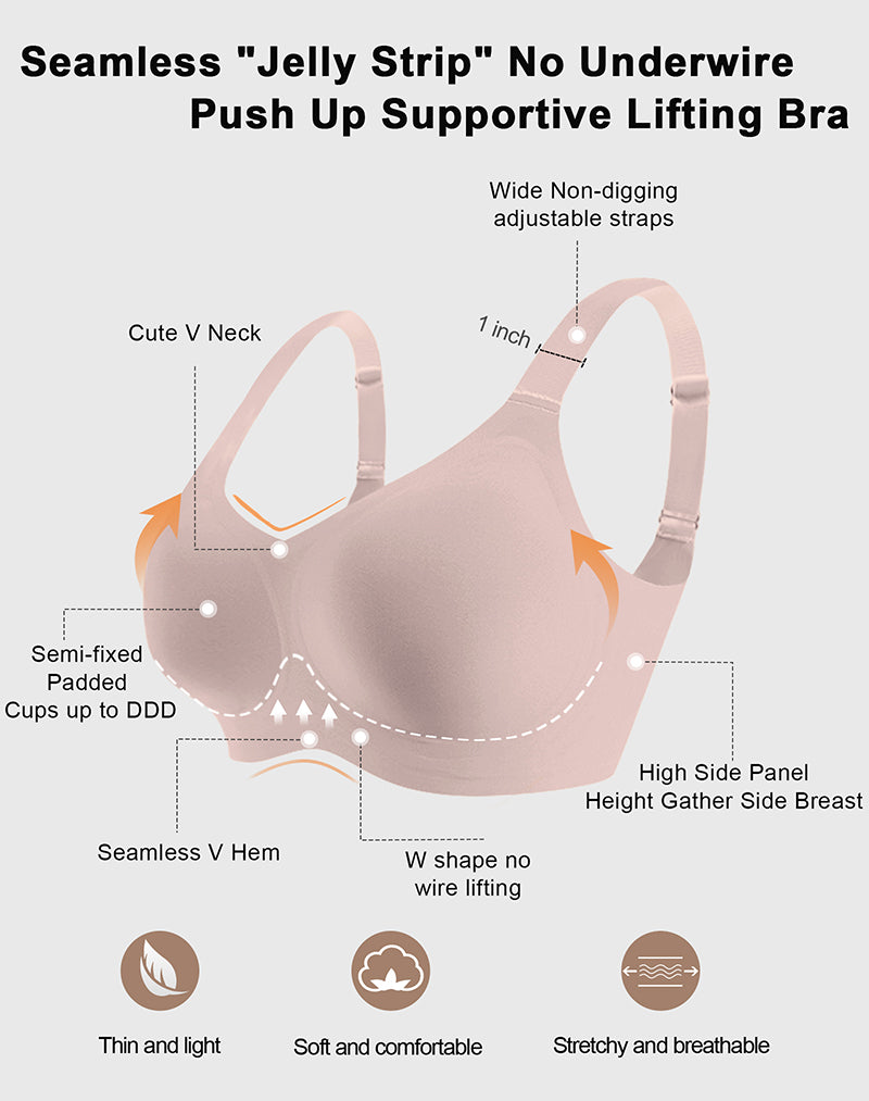 Wireless Seamless Wirefree Support Lift Full Coverage Push Up T Shirt Bra