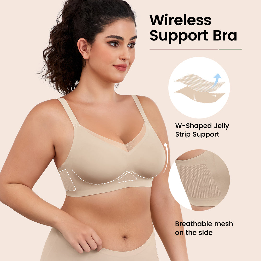No Underwire Bra for Women Wireless Bras with Soft Support V Neck Mesh Lace Seamless Comfort Bra