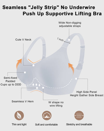 Wireless Seamless Wirefree Support Lift Full Coverage Push Up T Shirt Bra