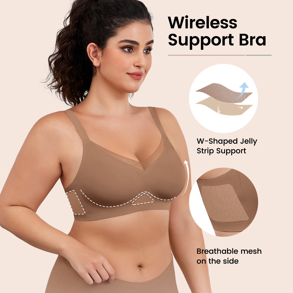 No Underwire Bra for Women Wireless Bras with Soft Support V Neck Mesh Lace Seamless Comfort Bra