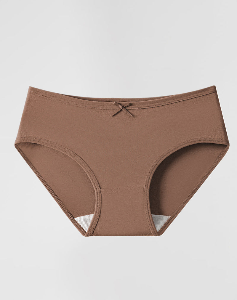 6PCS Maillard Color Mid-rise Bow Cotton Panties