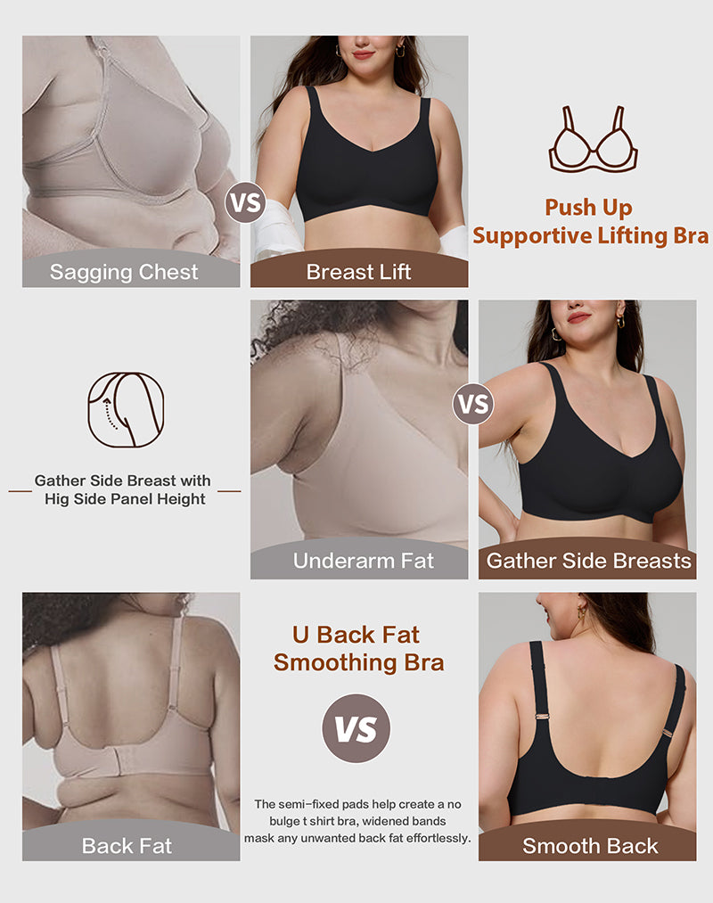 Wireless Seamless Wirefree Support Lift Full Coverage Push Up T Shirt Bra