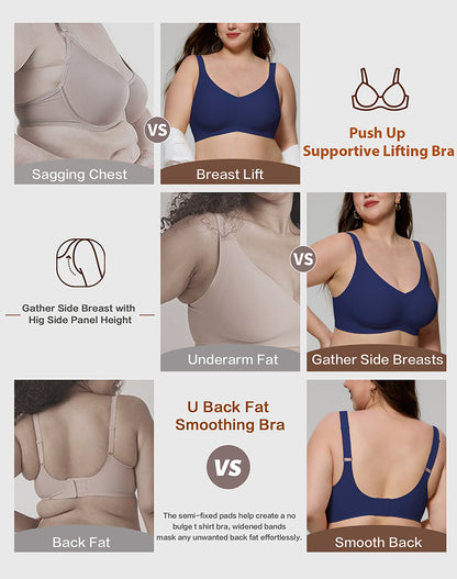 Wireless Seamless Wirefree Support Lift Full Coverage Push Up T Shirt Bra
