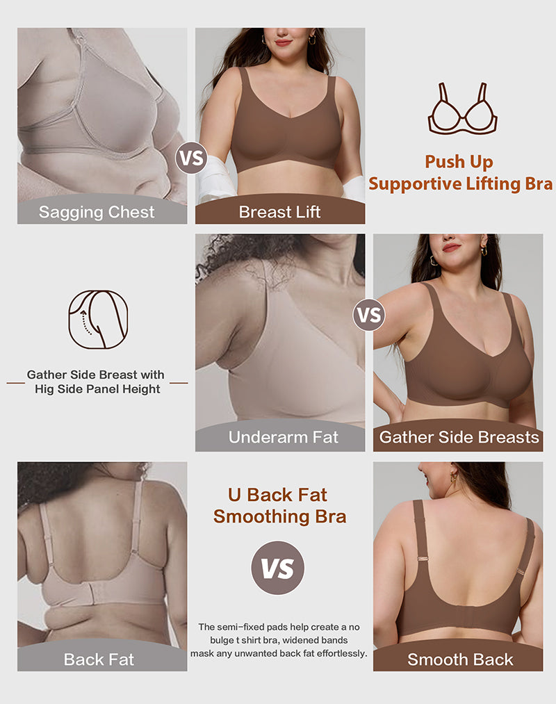 Wireless Seamless Wirefree Support Lift Full Coverage Push Up T Shirt Bra