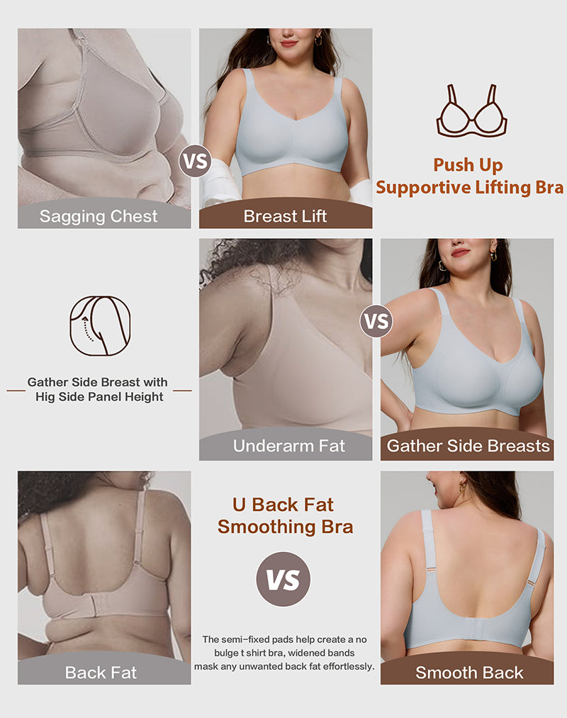 Wireless Seamless Wirefree Support Lift Full Coverage Push Up T Shirt Bra