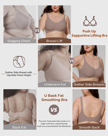 Wireless Seamless Wirefree Support Lift Full Coverage Push Up T Shirt Bra