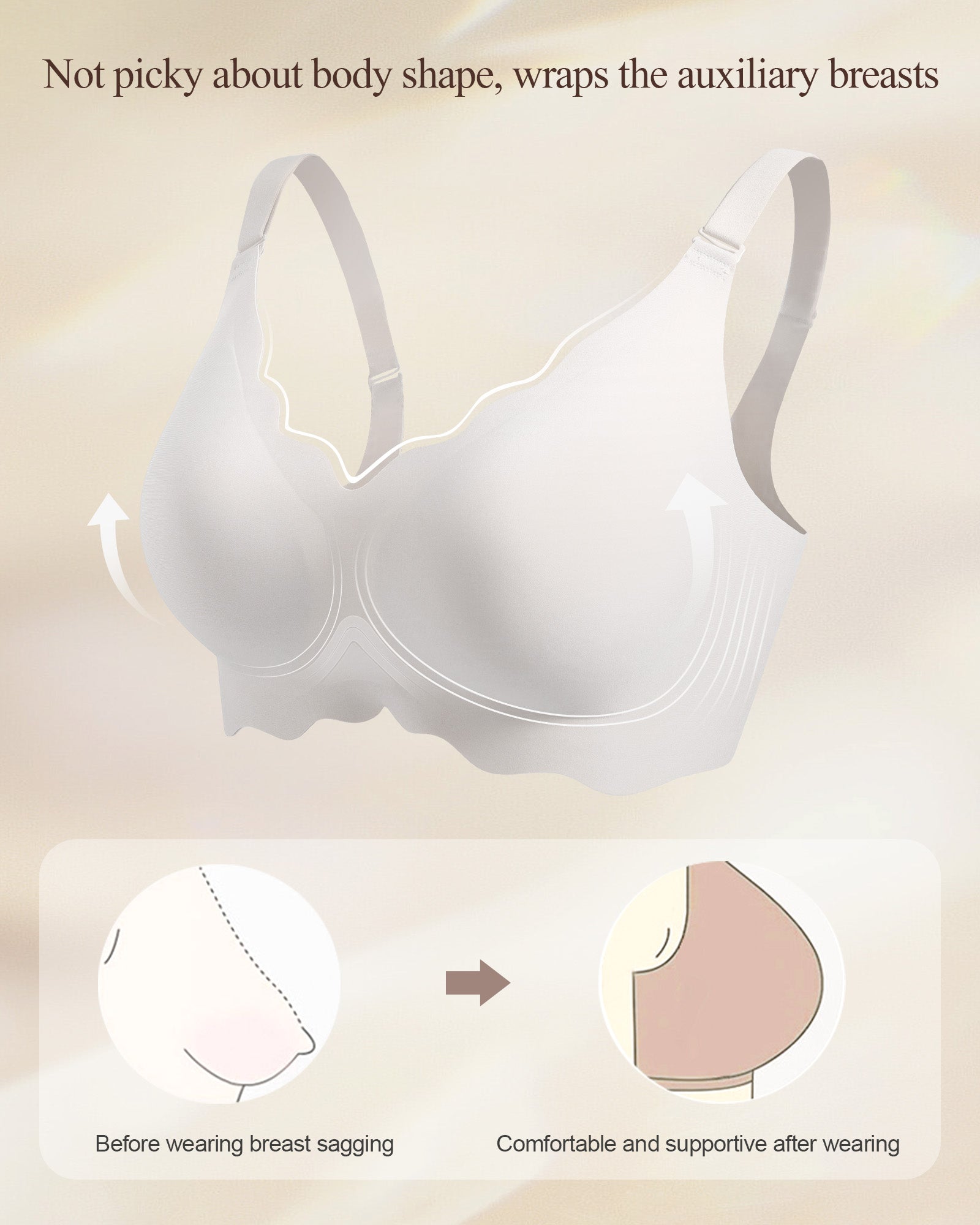 Wireless Seamless Bras for Women No Underwire Wavy V Neck Soft Support Full Coverage Comfortable Bra
