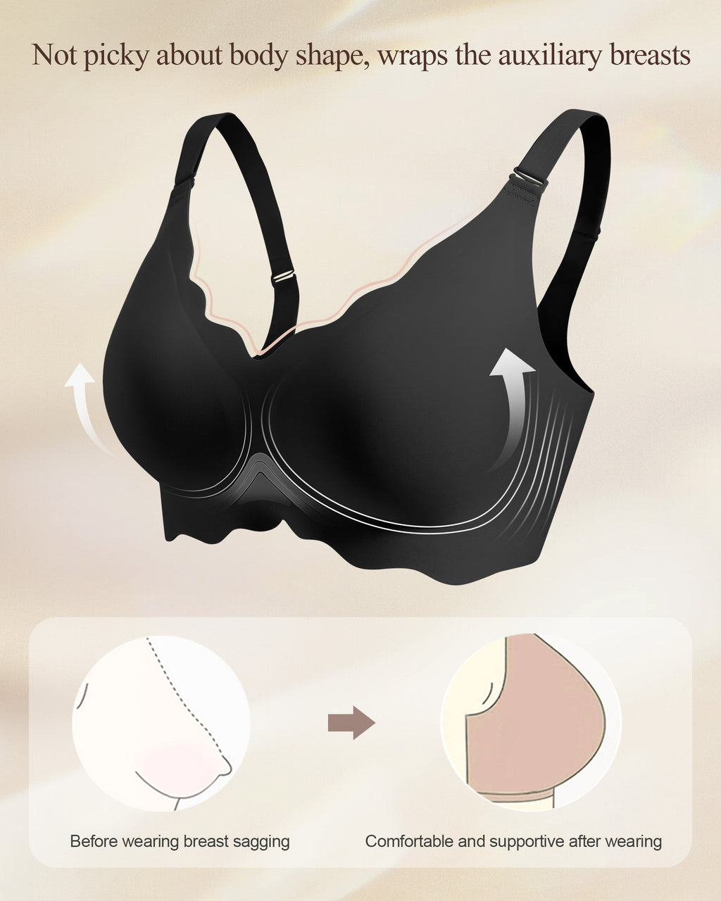 Wireless Seamless Bras for Women No Underwire Wavy V Neck Soft Support Full Coverage Comfortable Bra