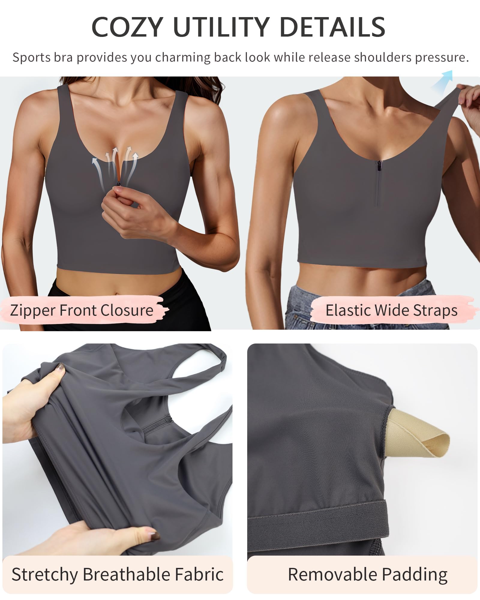 HORISUN  Longline Zip Front Closure Sports Bras