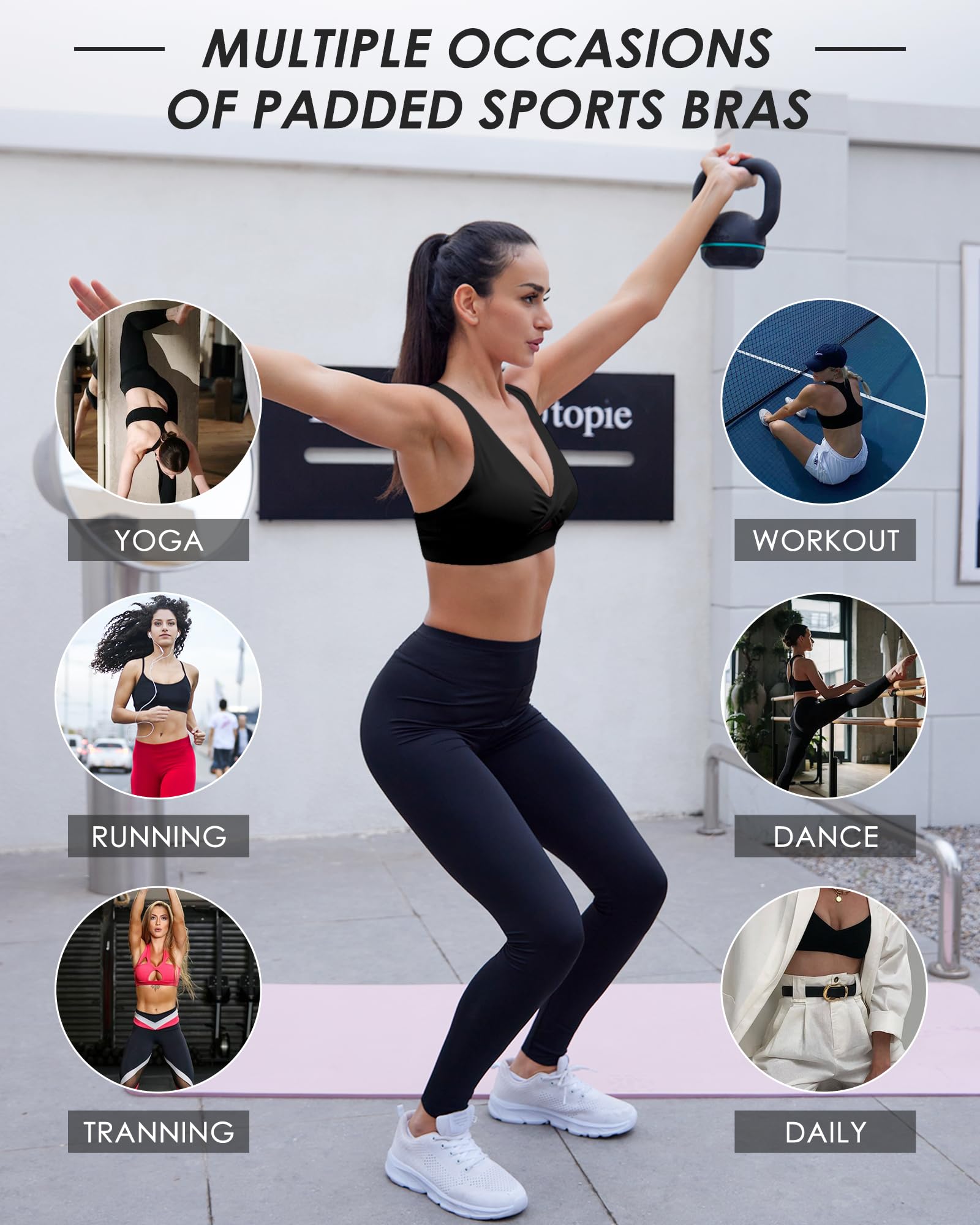 HORISUN Womens Sports Bra Racerback Padded Workout Tops