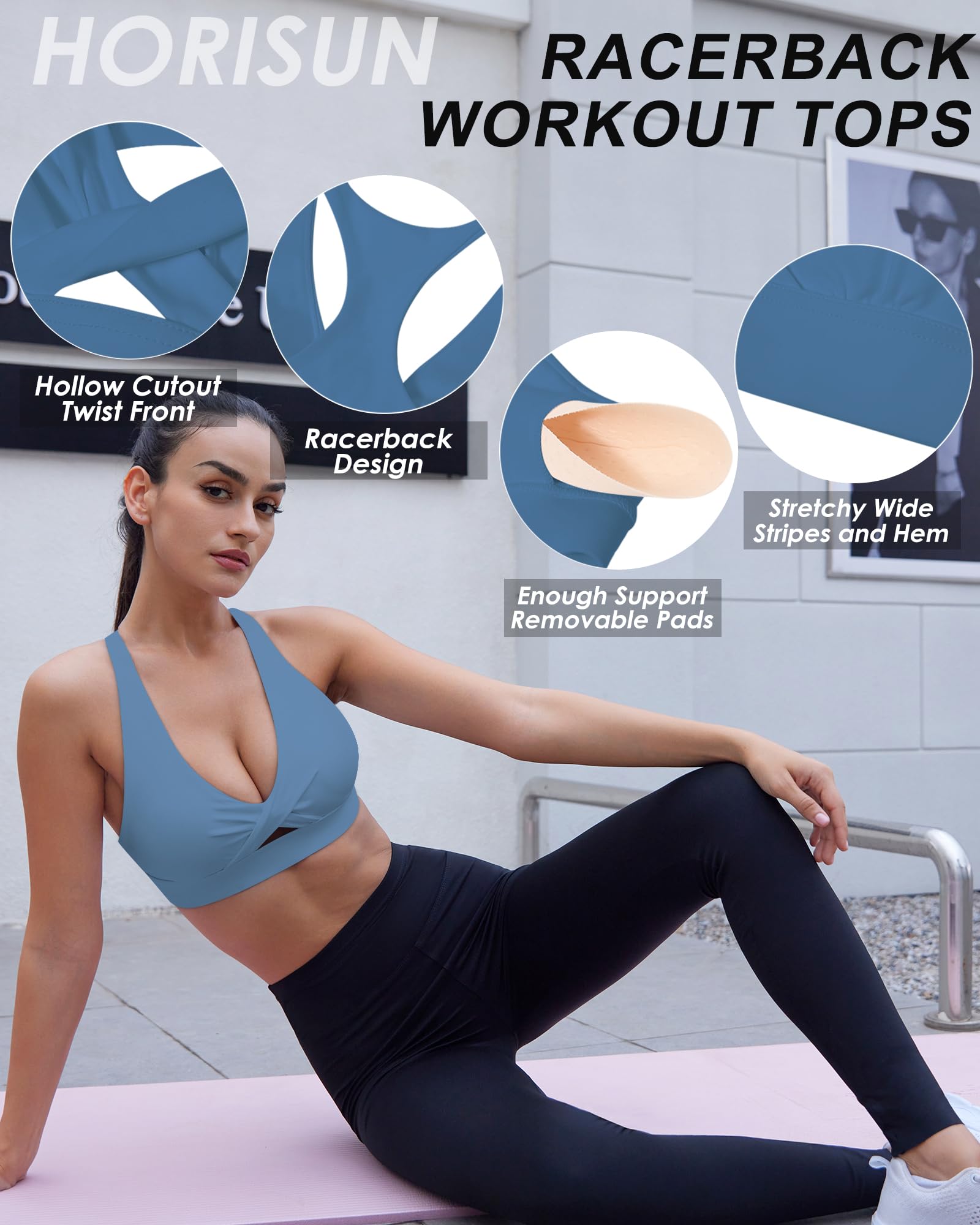 HORISUN Womens Sports Bra Racerback Padded Workout Tops