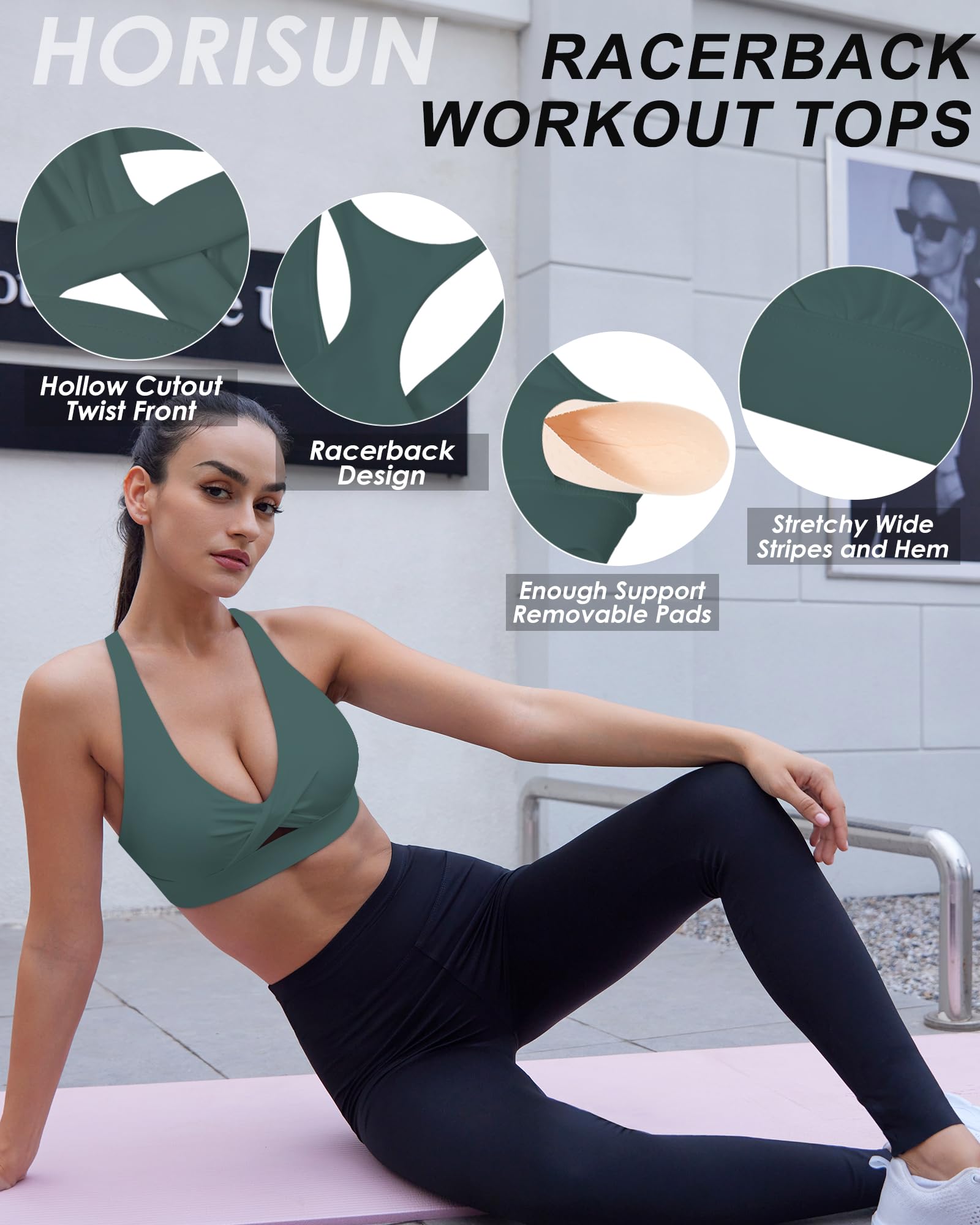 HORISUN Womens Sports Bra Racerback Padded Workout Tops