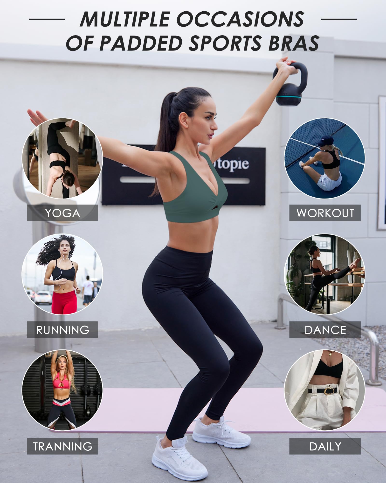 HORISUN Womens Sports Bra Racerback Padded Workout Tops