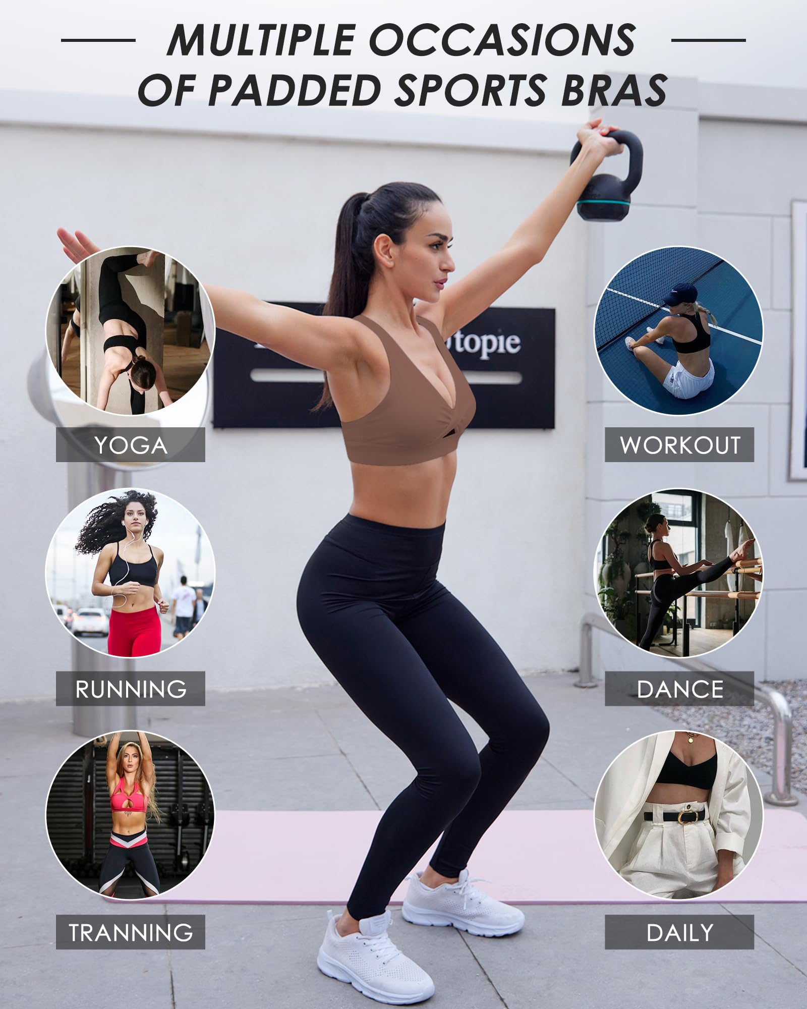 HORISUN Womens Sports Bra Racerback Padded Workout Tops