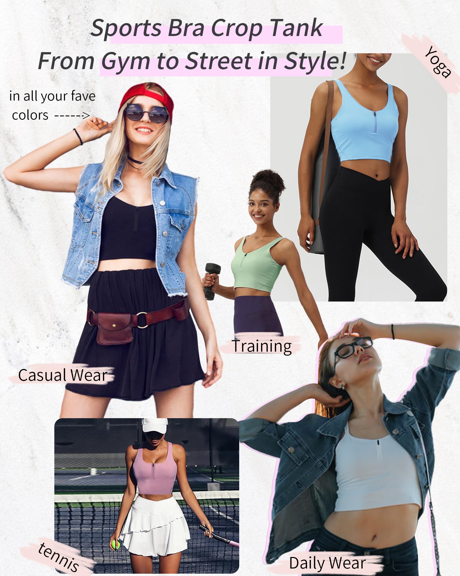 HORISUN  Longline Zip Front Closure Sports Bras