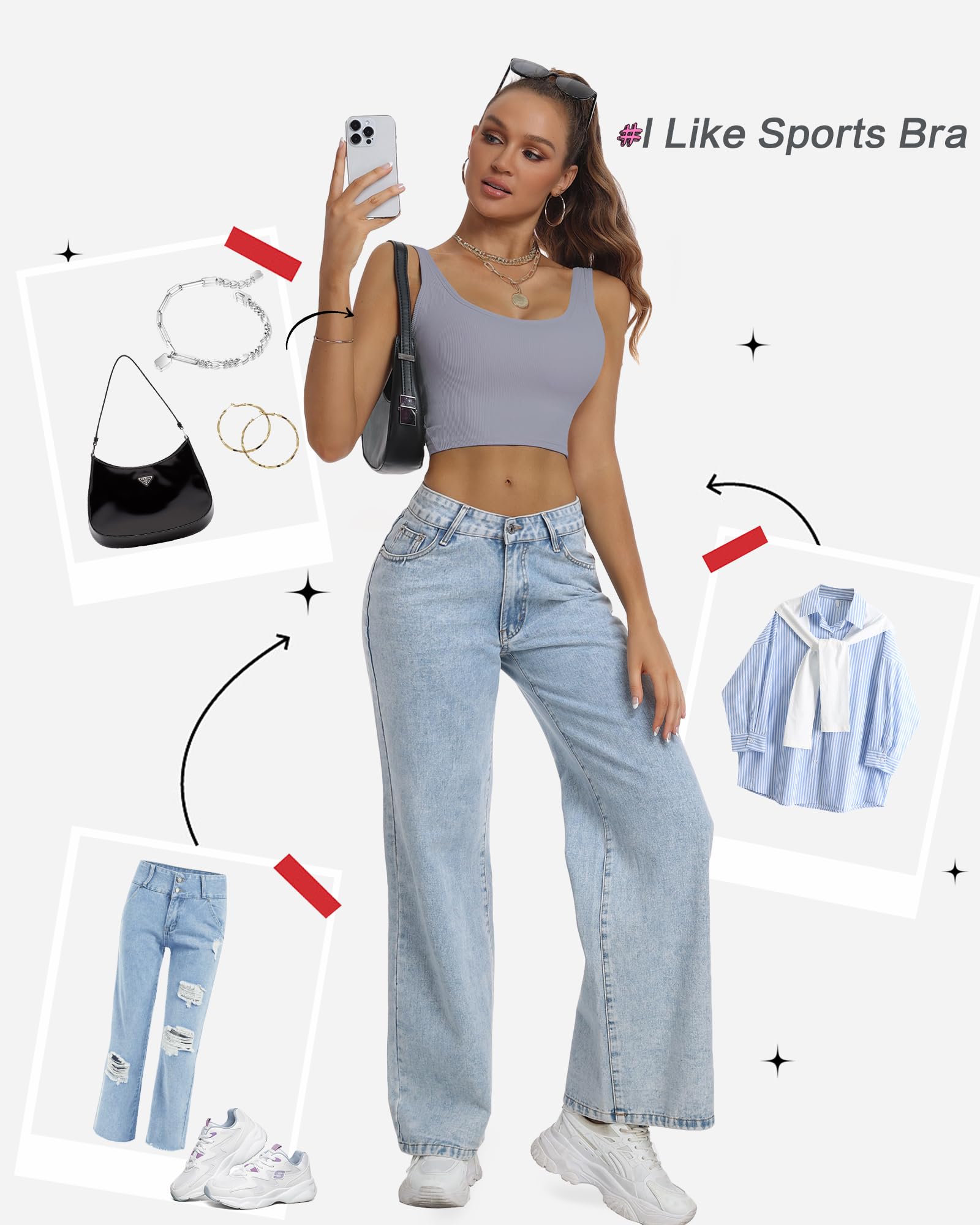 HORISUN Womens Sports Bra Longline Padded Wirefree