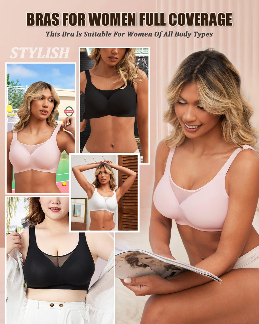 HORISUN Jelly Strip Support Comfortable Seamless Mesh Plunge Bra