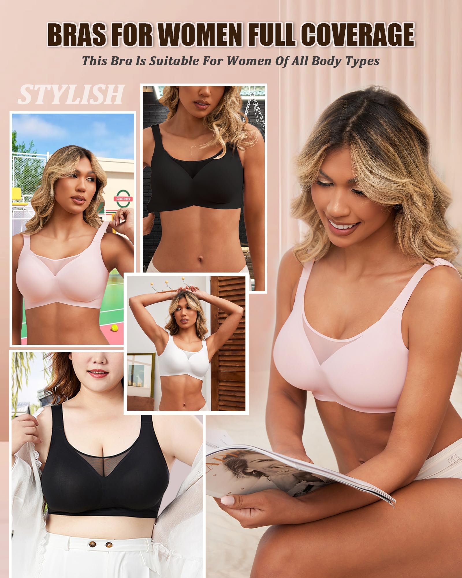 HORISUN Jelly Strip Support Comfortable Seamless Mesh Plunge Bra