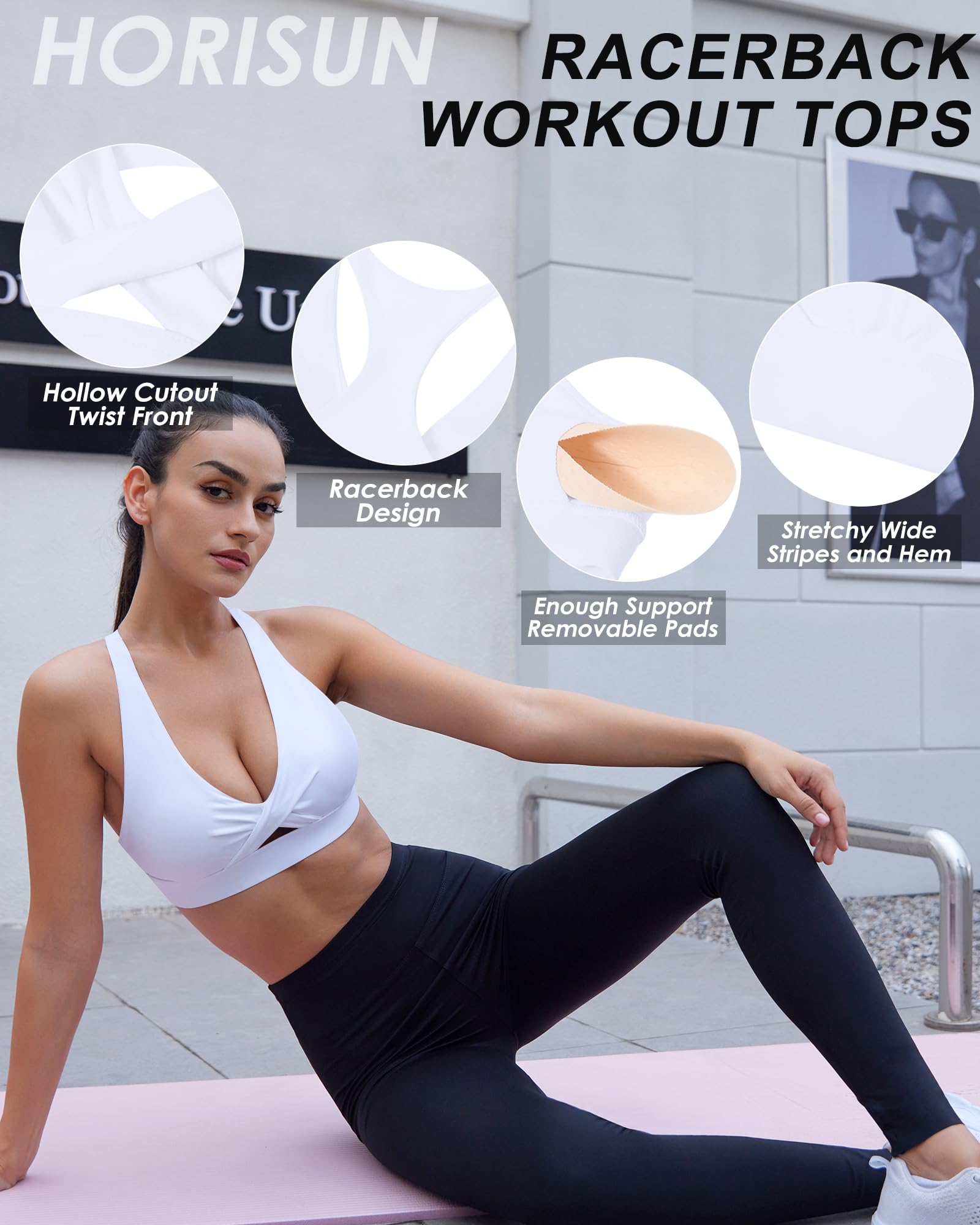 HORISUN Womens Sports Bra Racerback Padded Workout Tops
